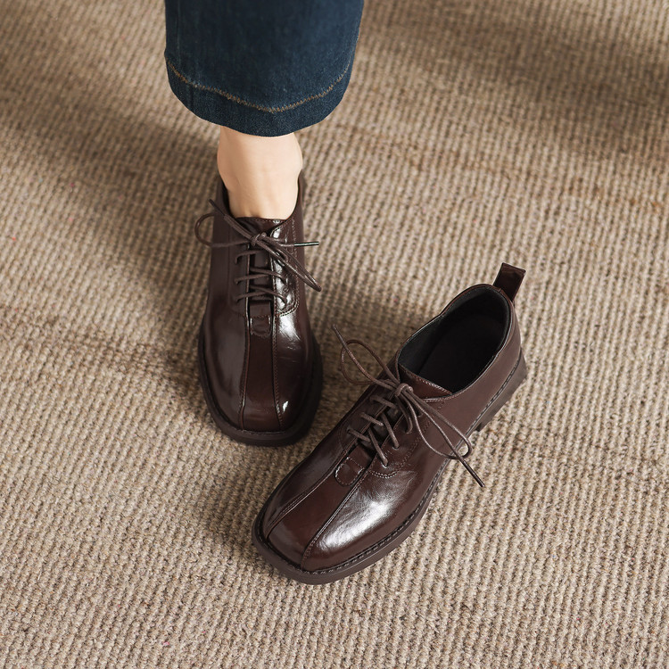 Deep Mouth Flat Shoes for Women - Microfiber Upper and Lining, Mid Chunky Heel, Round Toe, Patchwork, Winter 2025 - Style i.html