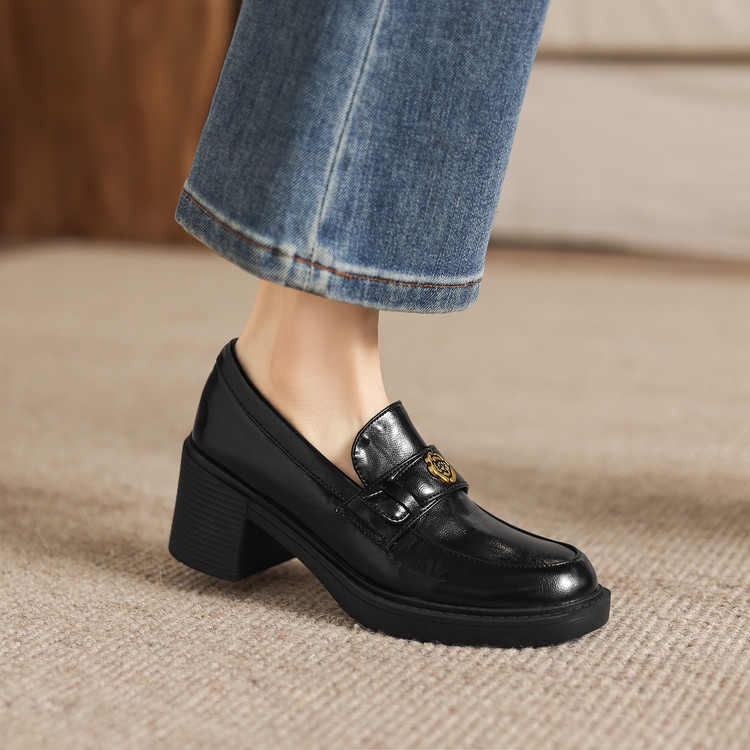 Deep Mouth Flat Shoes for Women - Microfiber Upper and Lining, Mid Chunky Heel, Round Toe, Patchwork, Winter 2025 - Style a.html