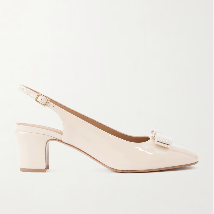 Patent Leather High Heel Pump with Metal Decoration - Nude